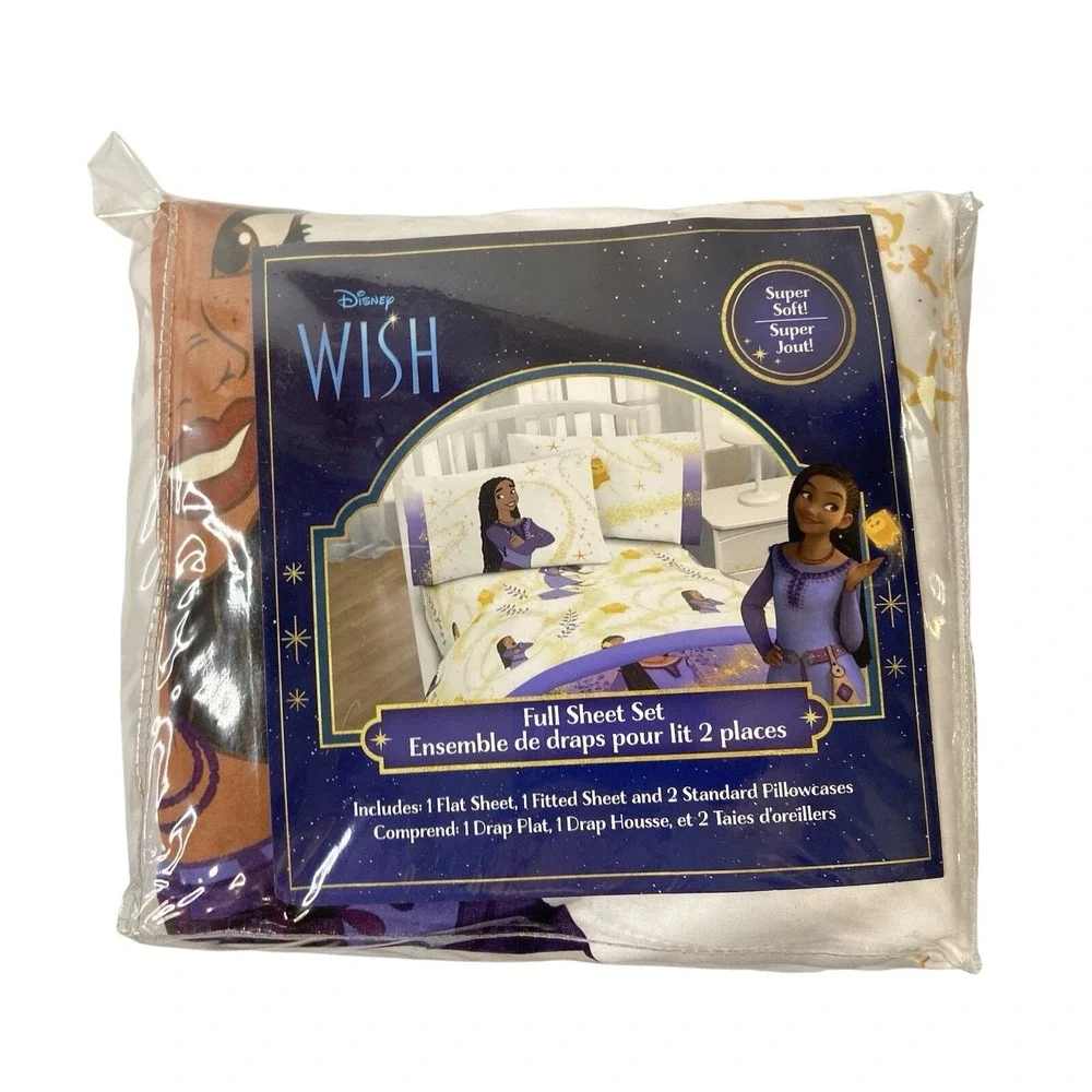 Disney Wish Asha Star Full Sheet‎ Set 4 Piece Super Soft Purple Gold NEW